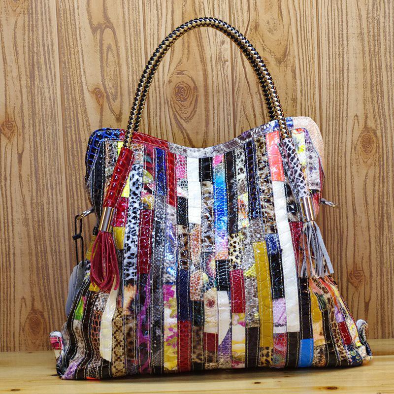 Genuine Leather Women's Bohemian Snake Print Crossbody Shoulder Bag - New Colorful Design