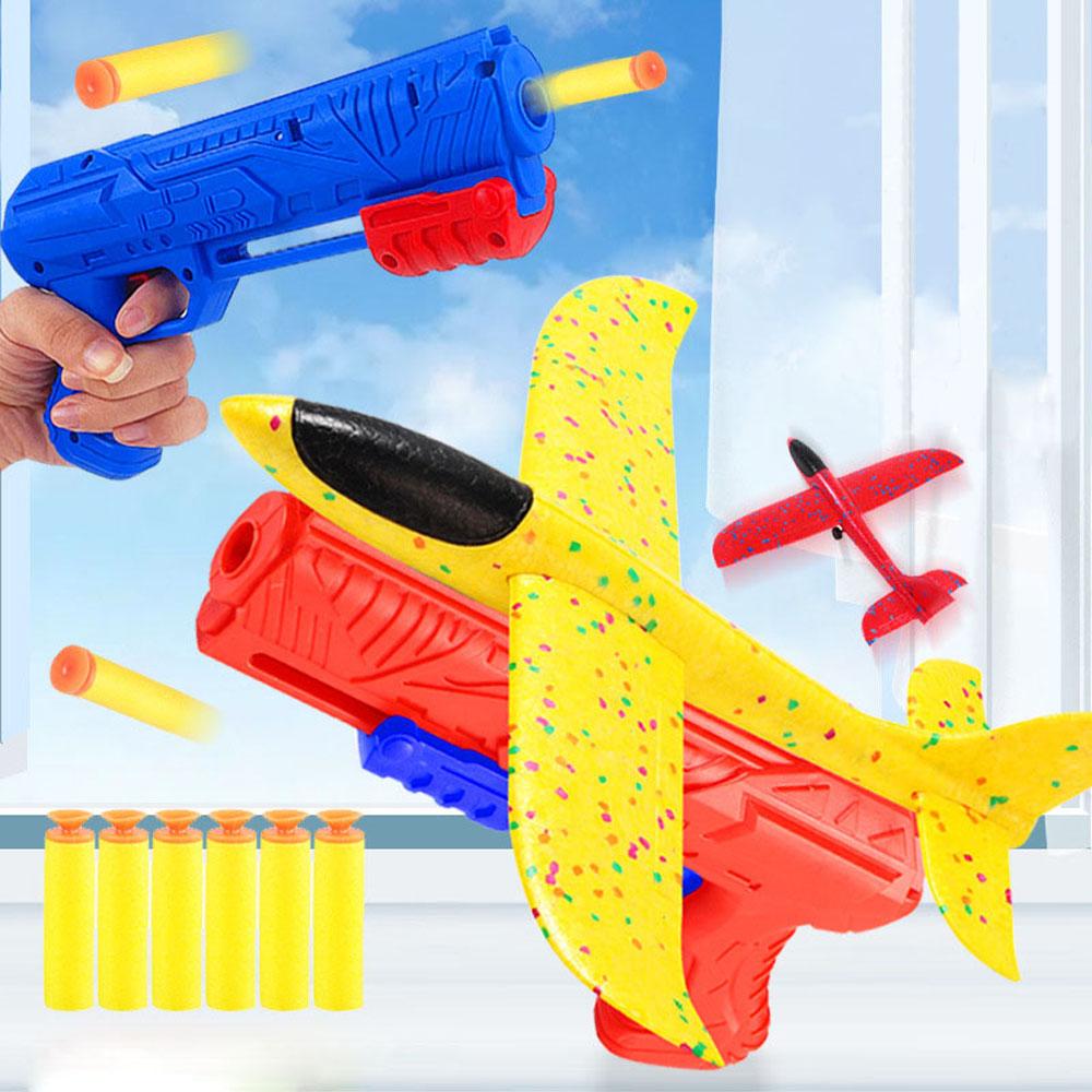 Foam Plane 10M Launcher Catapult Glider Airplane Gun Toy Children Outdoor Game Bubble Model Shooting Fly Roundabout Boy Toys