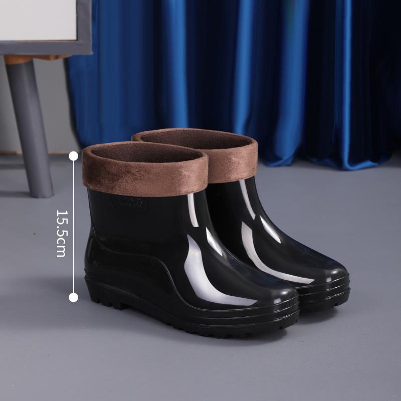 Thick-soled wear-resistant solid color men's lightweight high-top men's warm high-top waterproof mid-high non-slip rain boots thick model