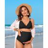 CHARMLEAKS Maternity Swimsuit Women Two Piece High Waist Bikini Scallop Trim Bathing Suit Pregnancy Swimwear