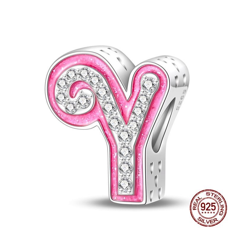 New In 26 Pink Pave A- Z Alphabet Beads Copper Love Letter Charm Fit Original 3Mm Charms Bracelet Bangle Fine Jewelry Gifts