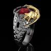 Punk Style Personality Domineering Men's Ring Golden Dragon Guarding Natural Red Crystal  Men's Banquet Party Band Ring