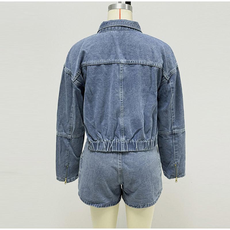 Women's Denim Two-Piece Sets 2025 Spring Summer Outfit Fashion Pockets Female Jean Jackets Loose Shorts Solid Color New Matching Sets