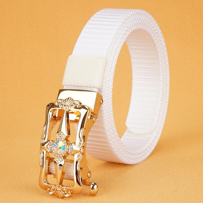 New Women'S Commuting Belt With Automatic Buckle Nylon Waistband, Outdoor Leisure Versatile Double-Layer Thick Belt