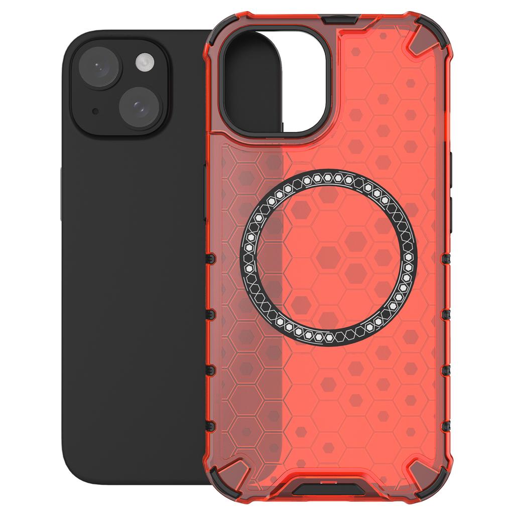 For iPhone 15 Case Honeycomb Design Magnetic TPU+PC Phone Cover