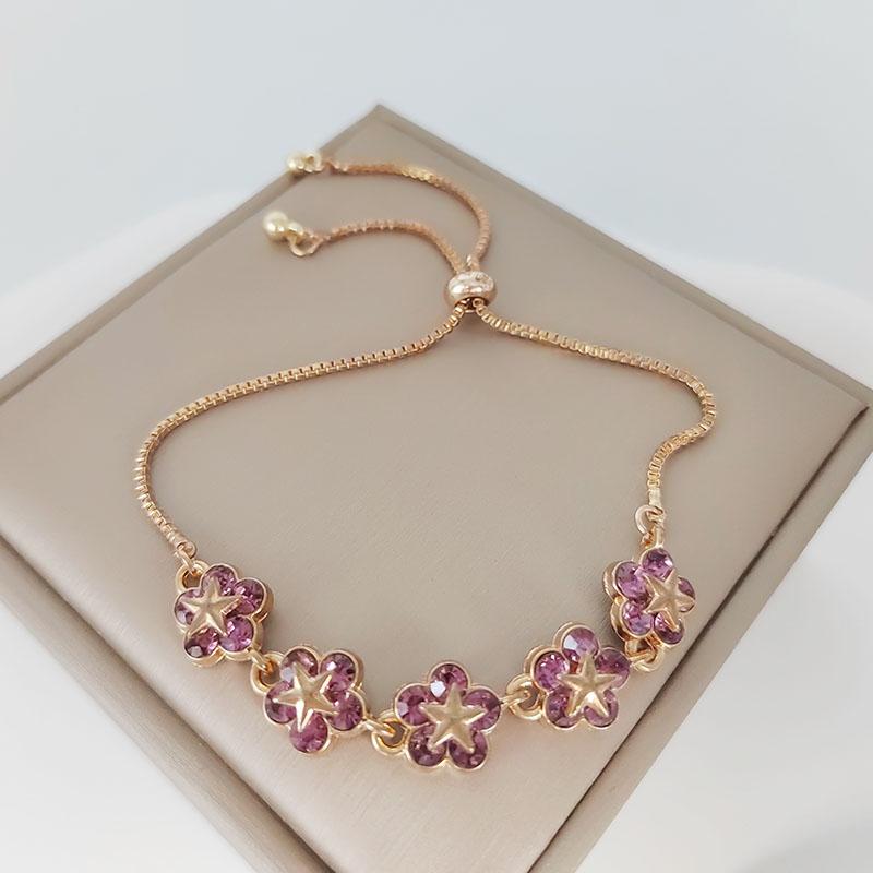 Elegant Inlaid Rhinestone Korean Bracelets Gold Colour Flower Charm Bracelet For Women Fashion Jewelry Accessories Party