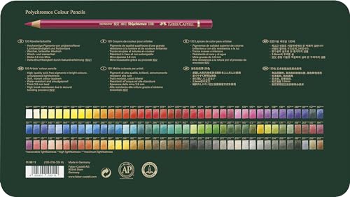 Faber-Castell Polychromos Colored Pencil Set, 120 Colors, Tin, 110011 [Official Japanese Product]