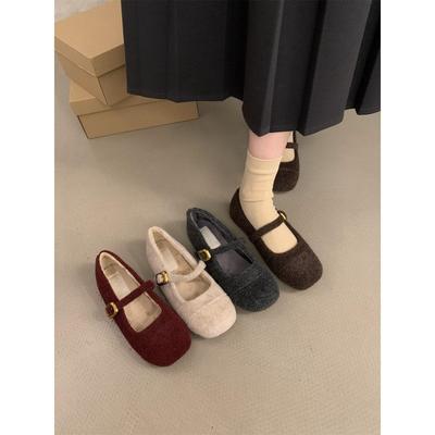 Chaussures simples en polaire pour femmes Chaussures Mary Jane Petites chaussures parfumées et duveteuses pour femmes Chaussures thermiques en coton à porter