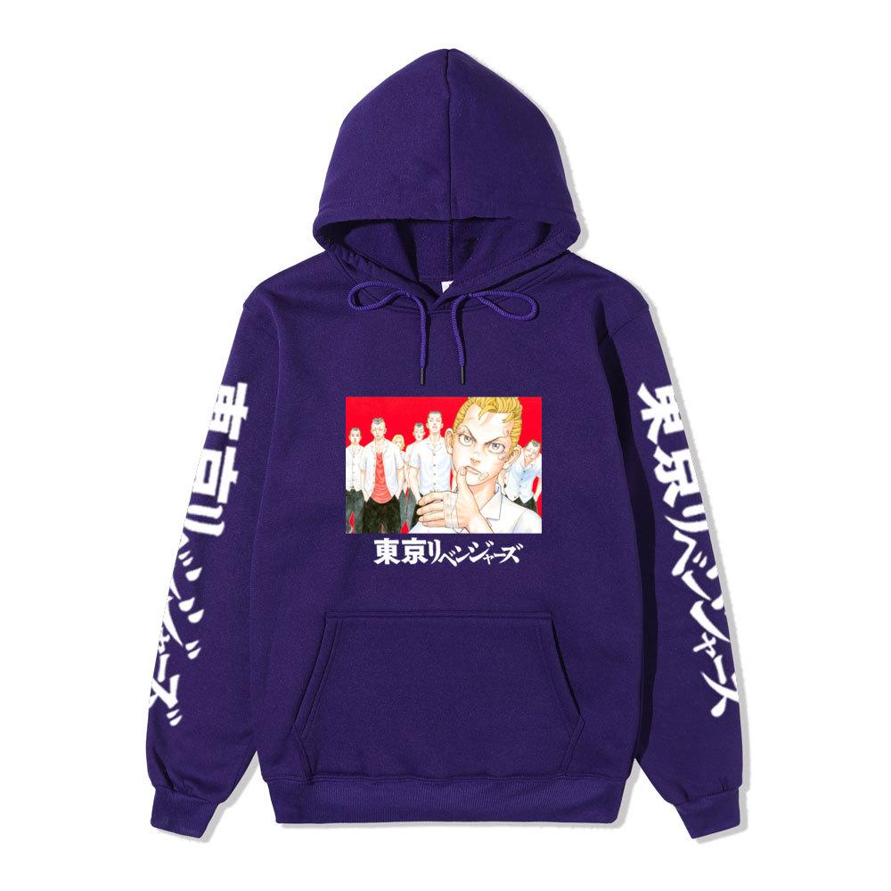 Tokyo Revengers Anime Pullover Hoodie, Takemichi Group Character Print Long Sleeve Sweatshirt Unisex Street Hoodie with Japanese Sleeve Letter