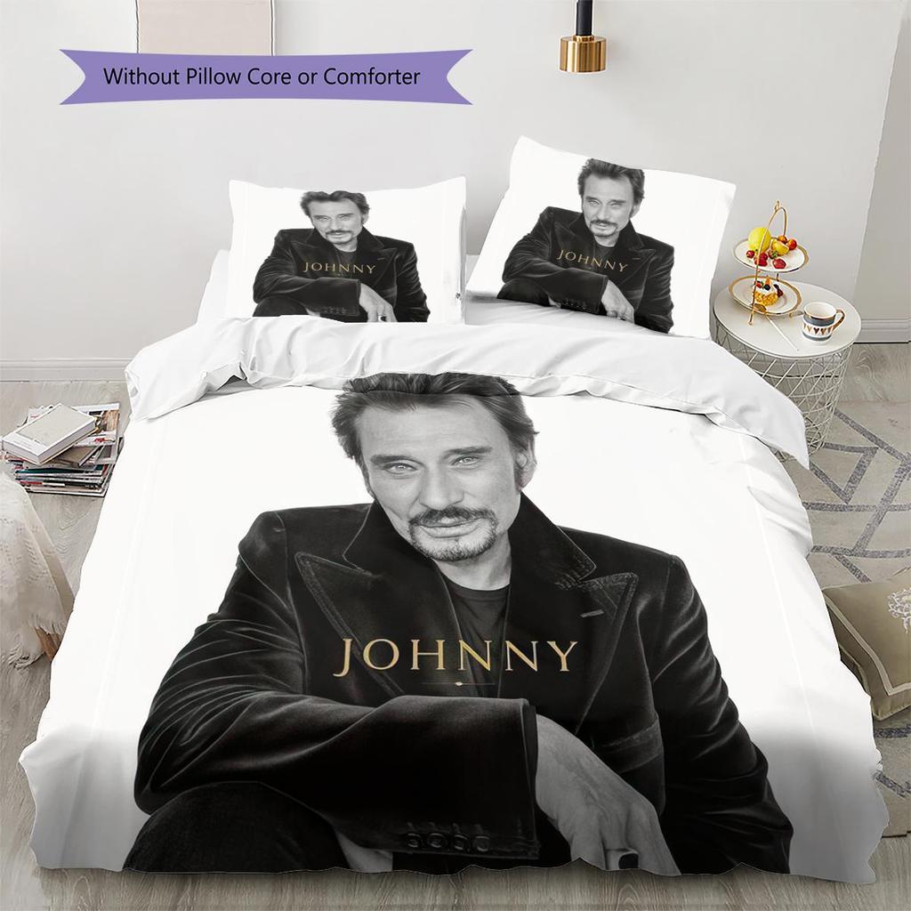 1PC Johnny Hallyday Pattern Bedding Quilt Set Quilt Cover Pillowcase Home Decoration Birthday Gift (1 * Duvet Cover + 2 * Pillowcase, Without Core)