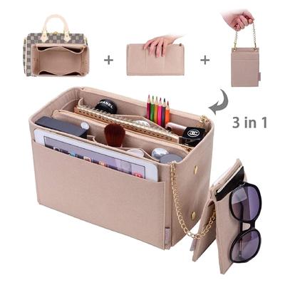 Neu Beliebte frauen Kosmetik Tasche Filz Tuch Einsatz Tasche Für Handtasche (Mit abnehmbarer Reißverschlusstasche) Passt