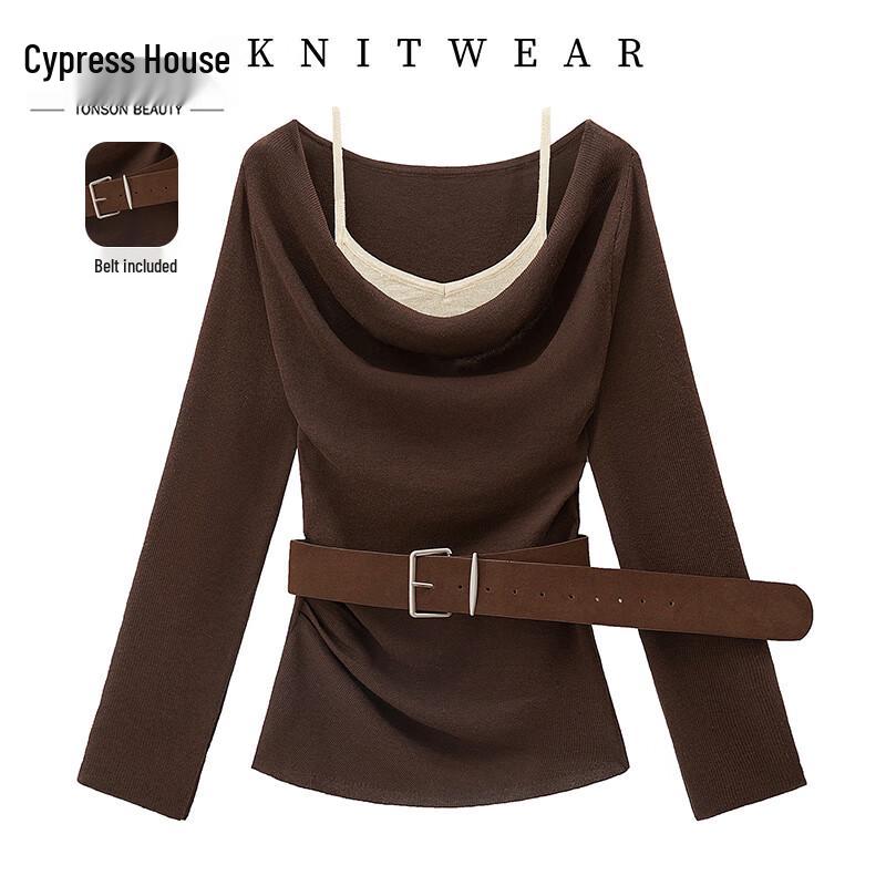 

Women s Color Block Wool Blend Faux Two-Piece Knit Sweater One Size