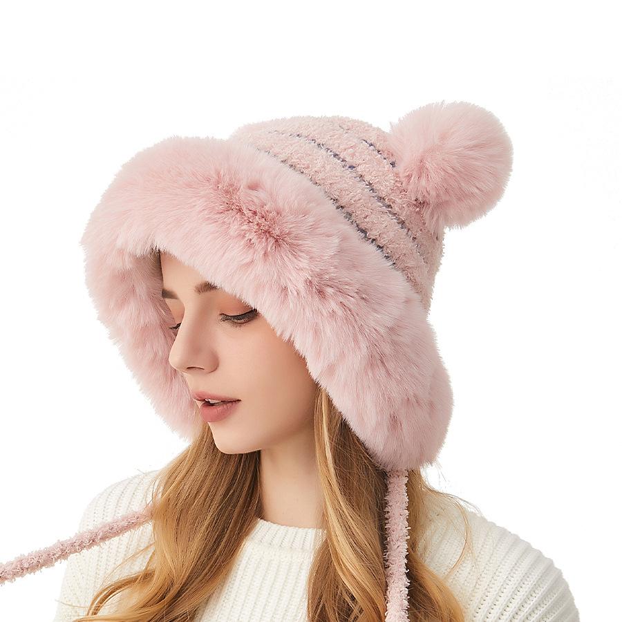 Winter Knitted Hat Women's Fur Ball Wool Hat Sleeve Cap Skullies Beanies Ski Slouchy Cap