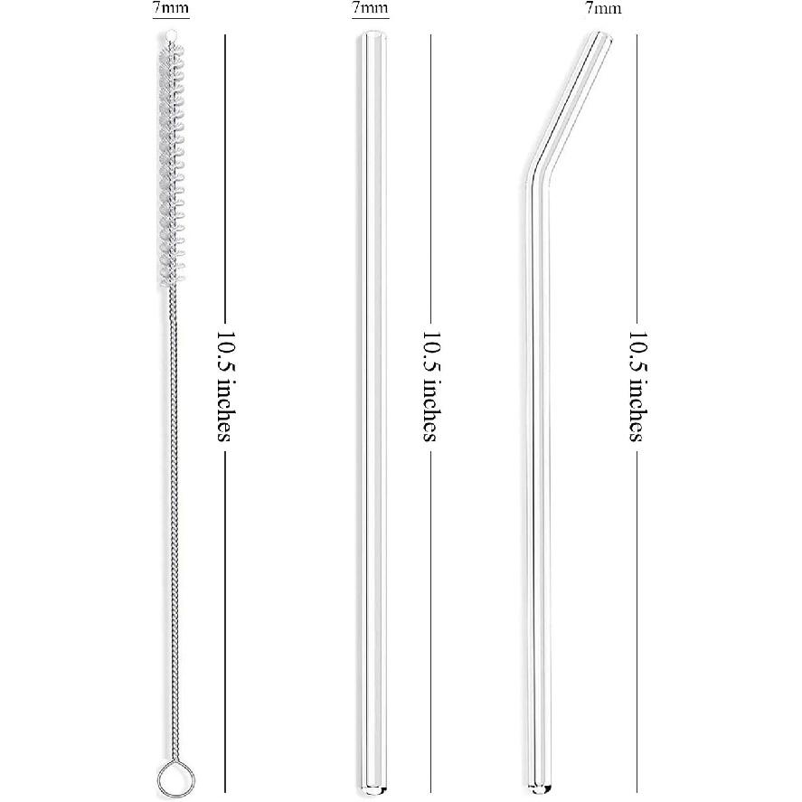ALINK Skinny Clear Glass Straws, 10.5" x 7 mm Long Reble Drinking Straws for 30 oz 20 oz RTIC/YETI Stanley Tumblers, Mason Jars, Pack of 8 with 2