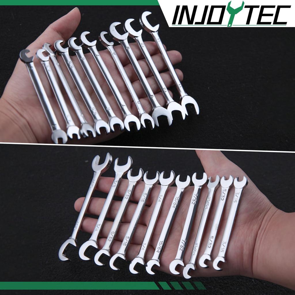 INJOYTEC Thin Wrench Extra Short Wrench Mini Wrench Wrench Wrench with Storage Hex Tightening and Narrow Gap Work Tools Set, Small, 20-Piece Set,
