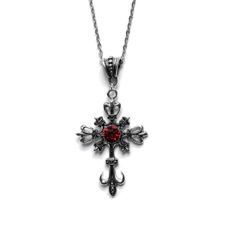 Gotische Große Barocke Silberne Kreuz Anhänger Halskette Für Frauen Modeschmuck