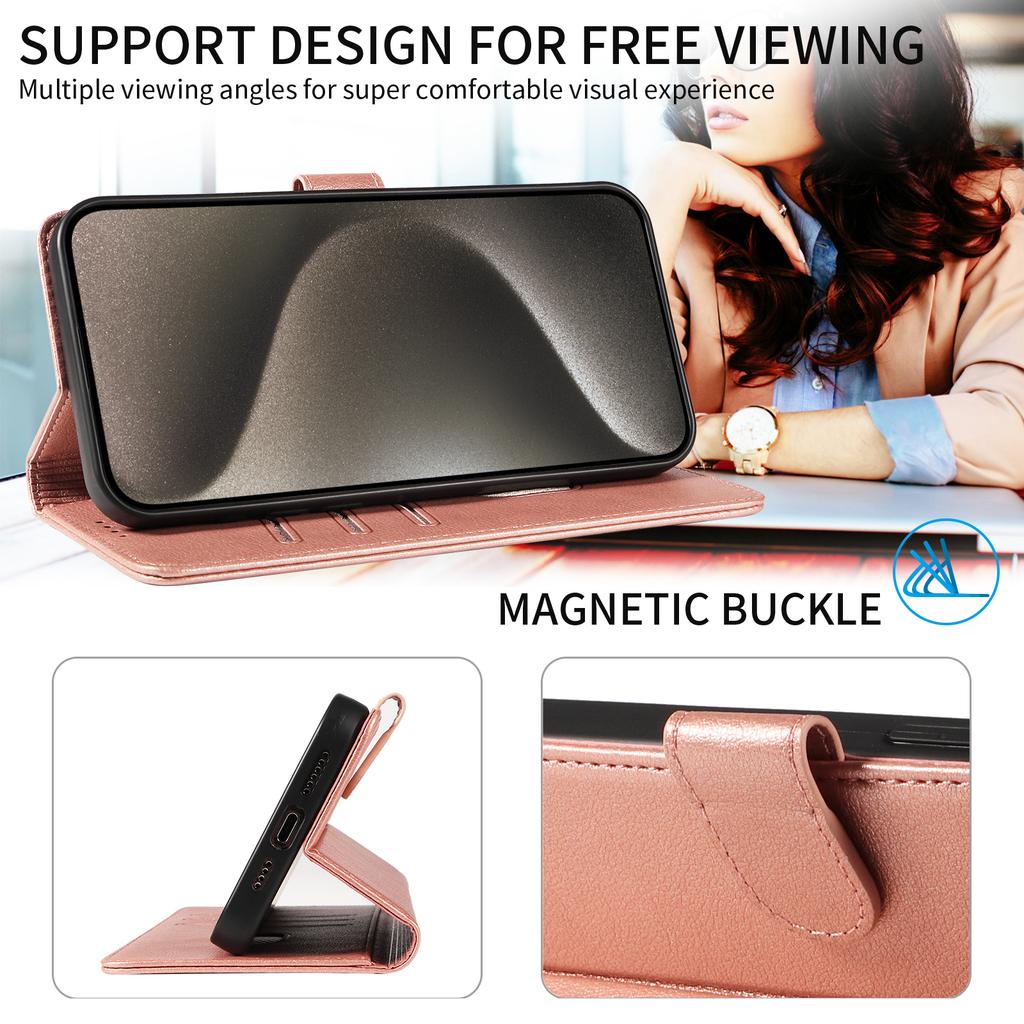 For iPhone 15 Pro Leather Case Litchi Texture RFID Blocking Wallet Stand Phone Cover