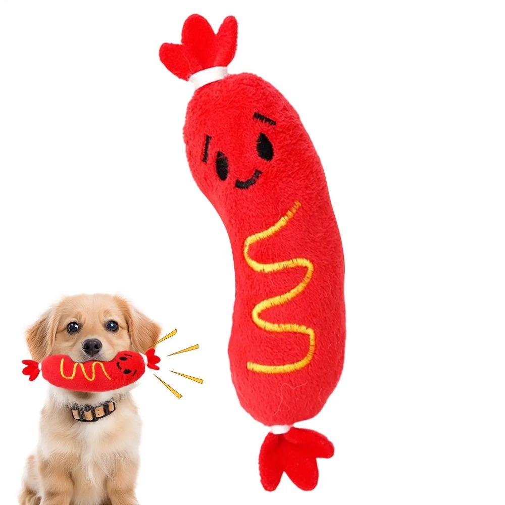 Hot Dog Squeaky Dog Toy Durable Plush Chew Toy with Sound Teething & Interactive Play for Puppies, Indoor Fetch & Bonding Time