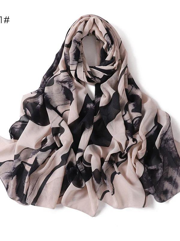 Summer Bohemian Chiffon Hijab Leopard Watercolor Print Islamic Scarf Ultra Lightweight Breathable Women Muslim Hijab Beach Trip for Daily Use