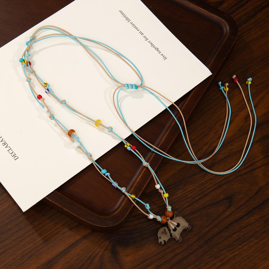 Dopamine Cute Puppy Pendant Woven Rope Necklace Female High Sense Exquisite Simple Generous Sweet Accessories