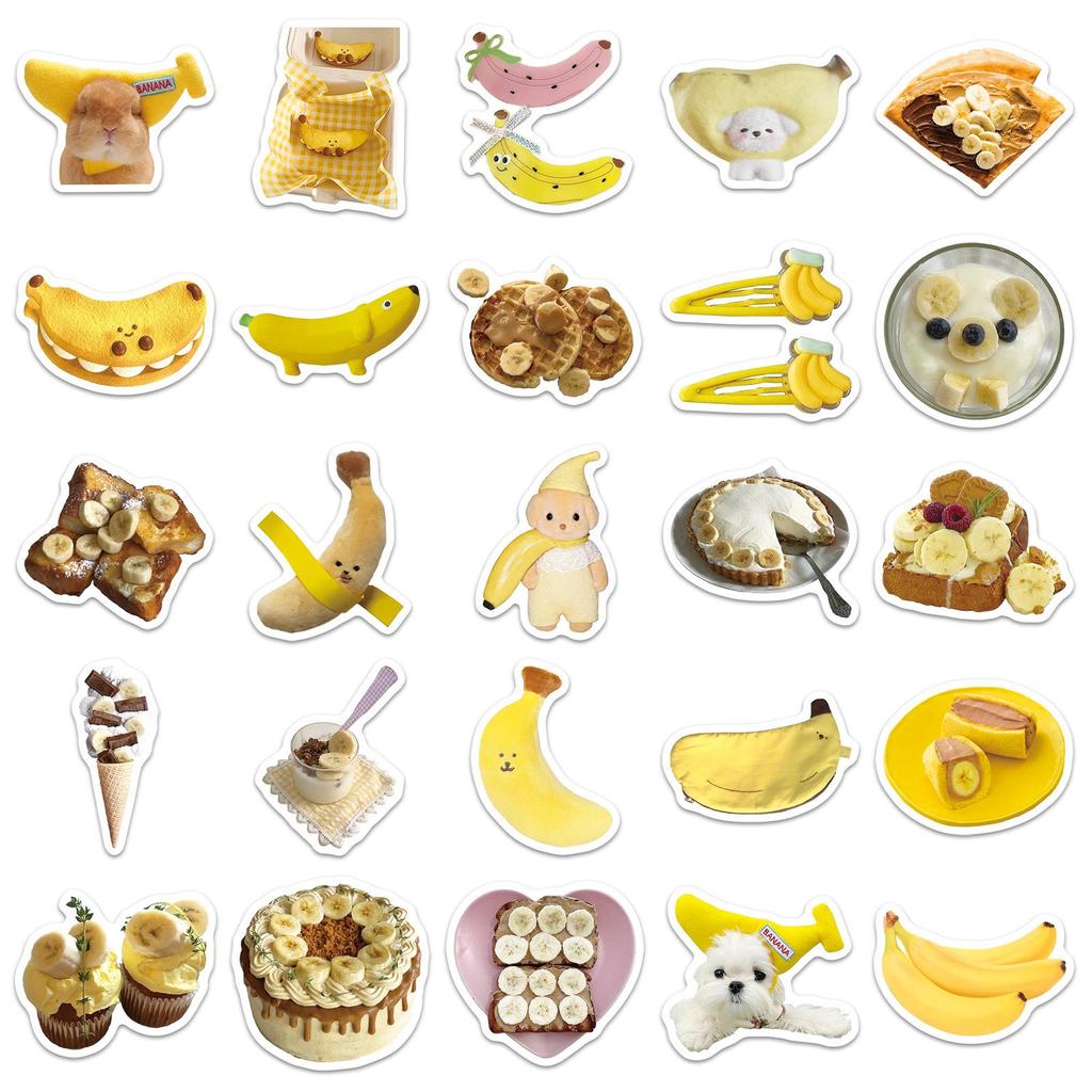 50pcs Trendy Banana Fruit Stickers for Notebooks, Skateboards, Speakers - Fun & Stylish INS Design