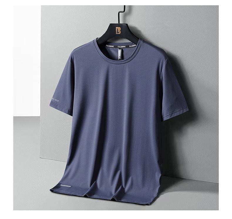 Herr Sommar Is-Silke Mesh Snabbtorkande T-shirt - Lös Passform, Casual Sport, Stor Storlek, Rund Hals, Kort Ärm, Tryckt Design.