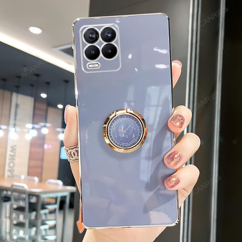 Luxuriöse, modische Hülle mit Überzugsringhalter für Oppo Realme 8 7 Pro 8i 4g Gt Neo 2 3t 5 Master Edition 5g mit Ständer, Silikon-Rückseite