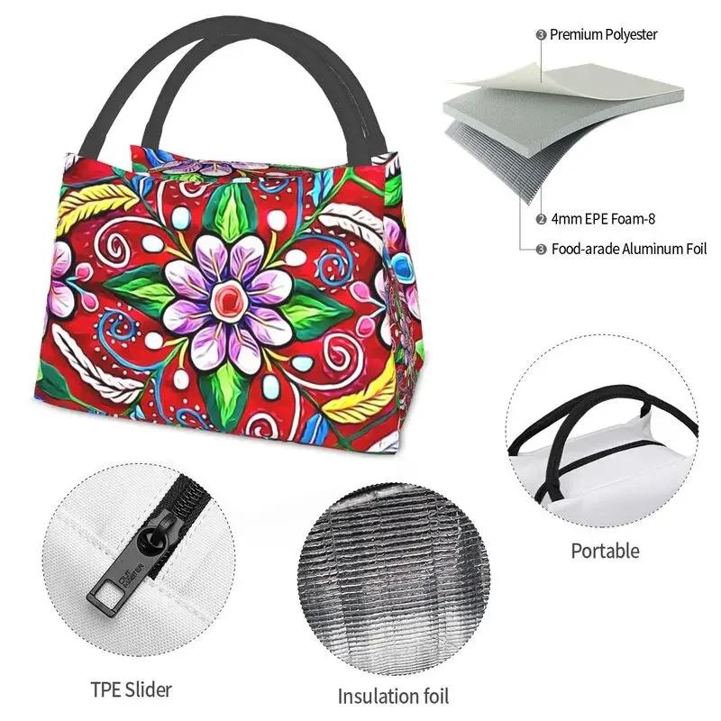 Boho Floral Mexican Flowers Insulated Lunch Bags for Women Resuable Thermal Cooler Lunch Box Beach Camping Travel Lunchbag