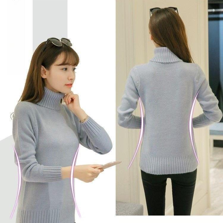 Turtleneck Knitted Sweater for Women Korean - Style Slimming Short Pullover Warm Long - Sleeved Knitted Sweater