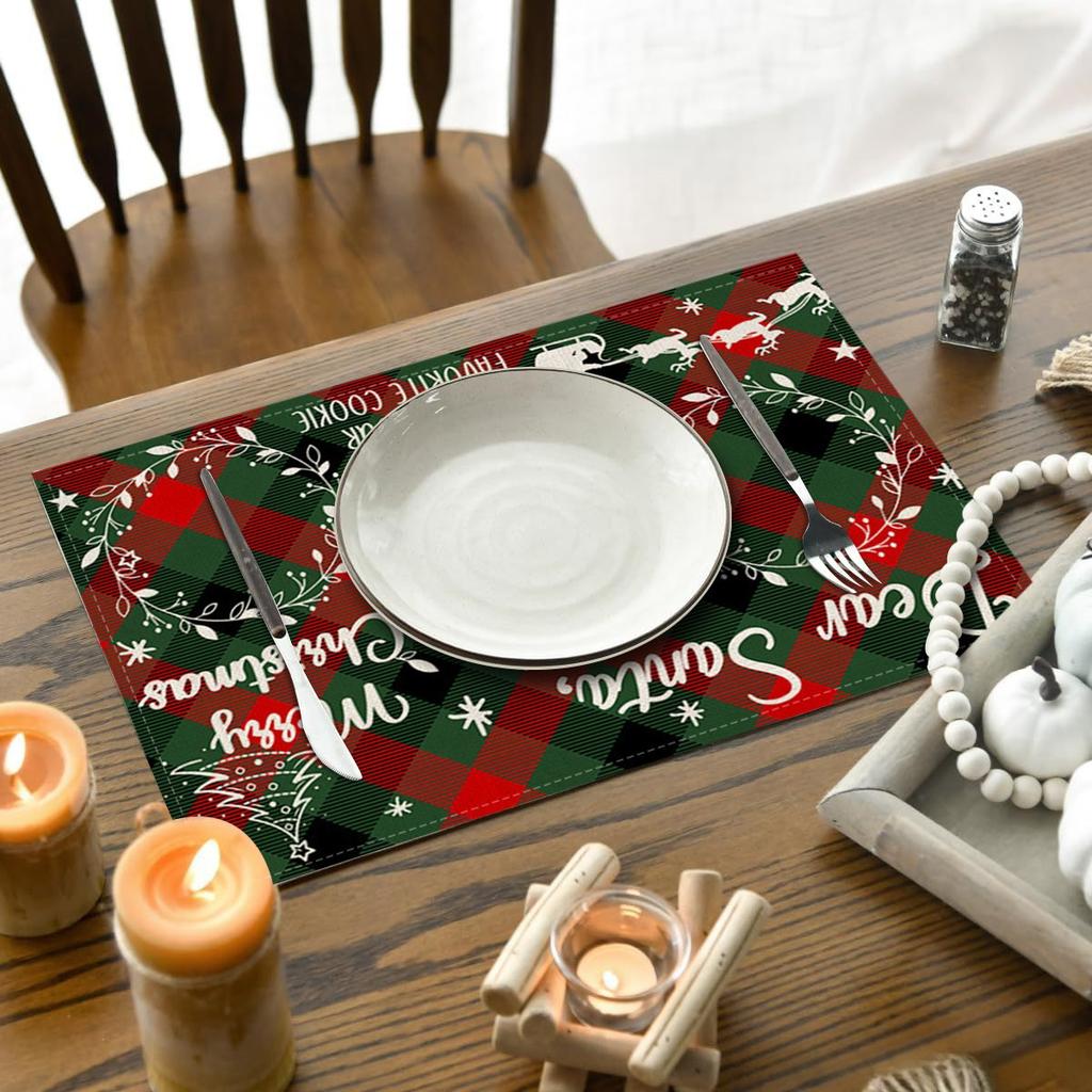 Elk Deer Printed Placemats Rectangular Christmas Snowman Trees Dining Table for Kitchen Decor Linen Non Slip Table Mats