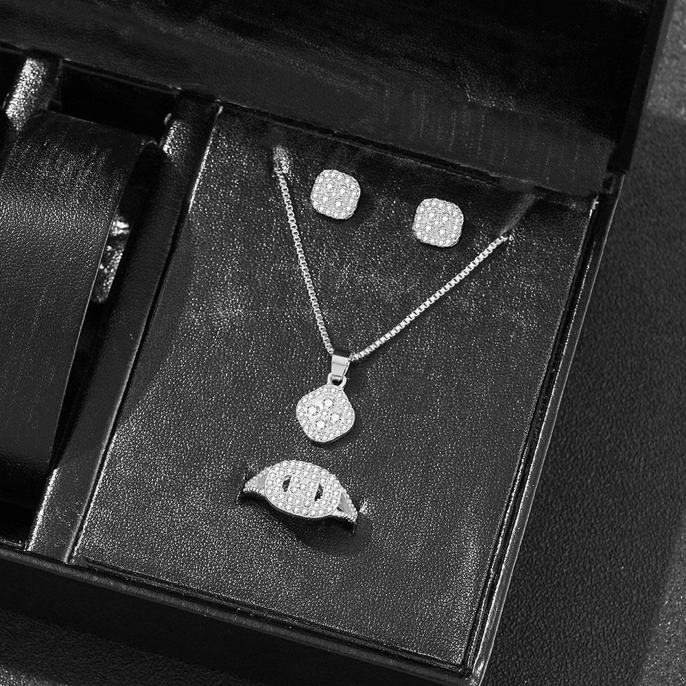 1PC Luxury Cube Zircon Set, Women's Elegant Necklace, Earrings & Ring Set, Perfect Gift for Valentine's Day, Christmas Gift, Bi