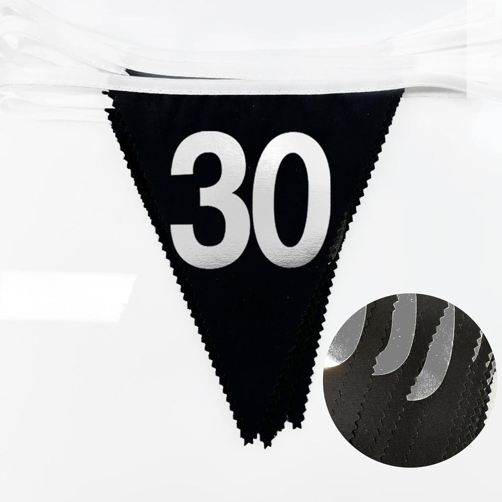 26FT Black Silver 30th Birthday Party Decorations Fabric Pennant Banner Garland Streamers for Women Mens Dirty Thirty 30 and Fabulous Birthday Cheers