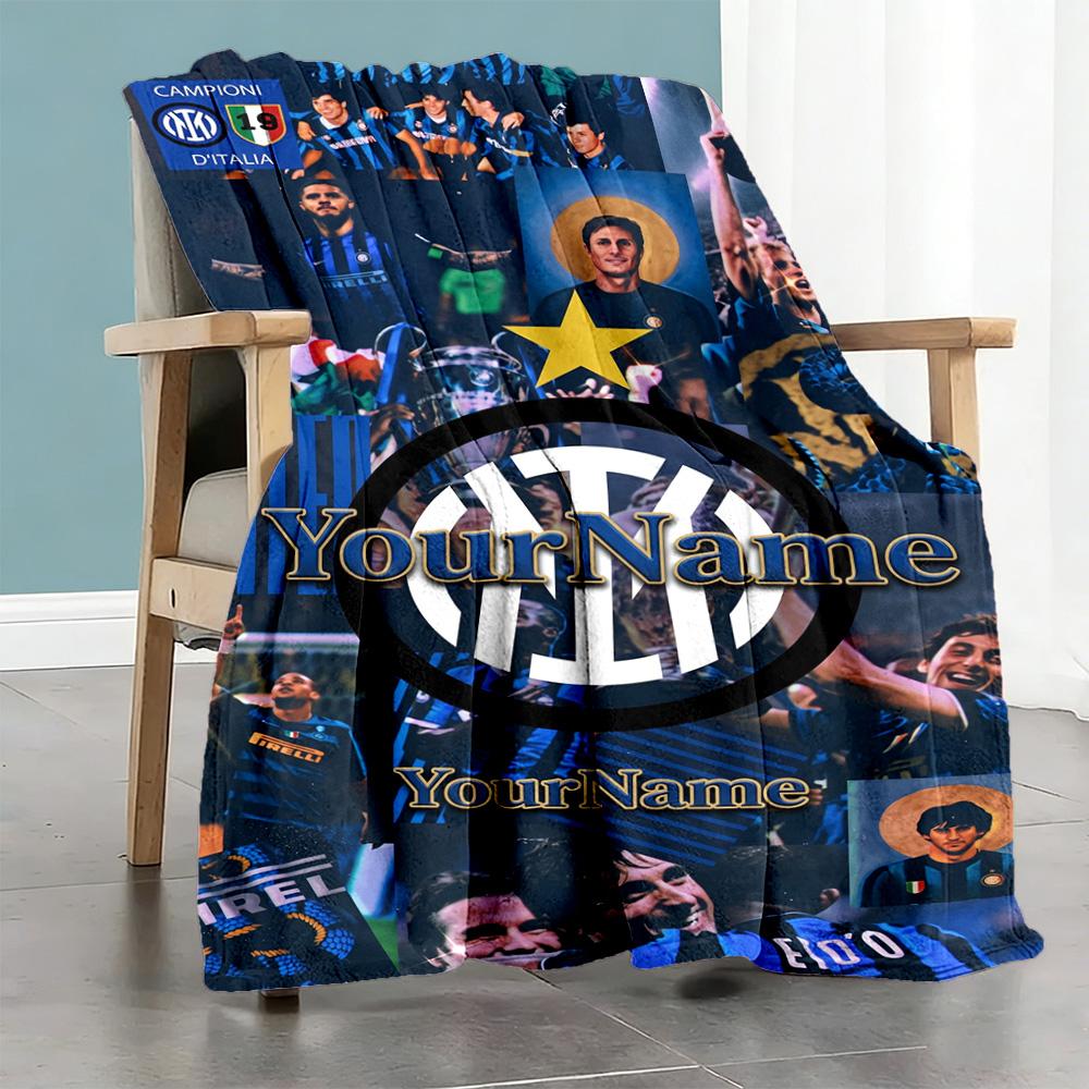 Inter Mailand Personalisierbare Textdecke Leichte Personalisierte Decke Gemütlicher Überwurf für Sofa Nickerchen Couch Büro für Alle Anlässe