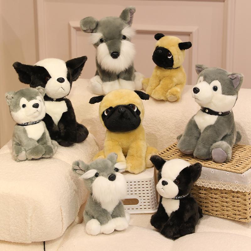 21/26cm Kawaii Husky Bulldog Schnauzer Shar Pei Dog Plush Toy Cute Sitting Puppy Toy Stuffed Soft Animal Dolls Birthday Gift