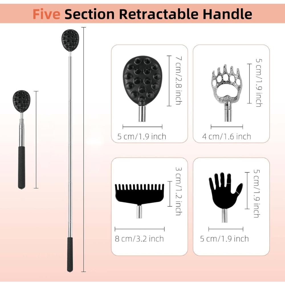 Extendable Back Scratcher For Men Women With 4Pcs Detachable Scratching Heads, Stocking Stuffers For Men Adults, Christmas Gifts