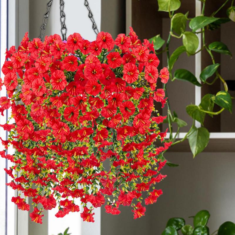 2pcs Artificial Hanging Flowers Faux Petunias UV Resistant Fake Flower Simulated Wall Hanging Colorful Plants For Garden Porch
