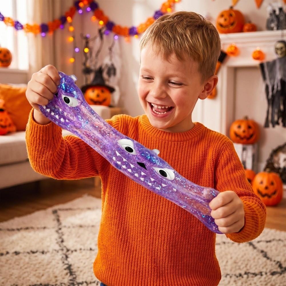 Soft Elastic Halloween Pumpkin Squeeze Toy Transparent Glitter Squishy Fidget Toy Party Favor