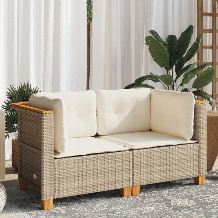 VidaXL Garden Corner Sofas and Cushions 2pcs Beige Wicker, Garden Corner Sofa, Garden Corner Seat, 365916