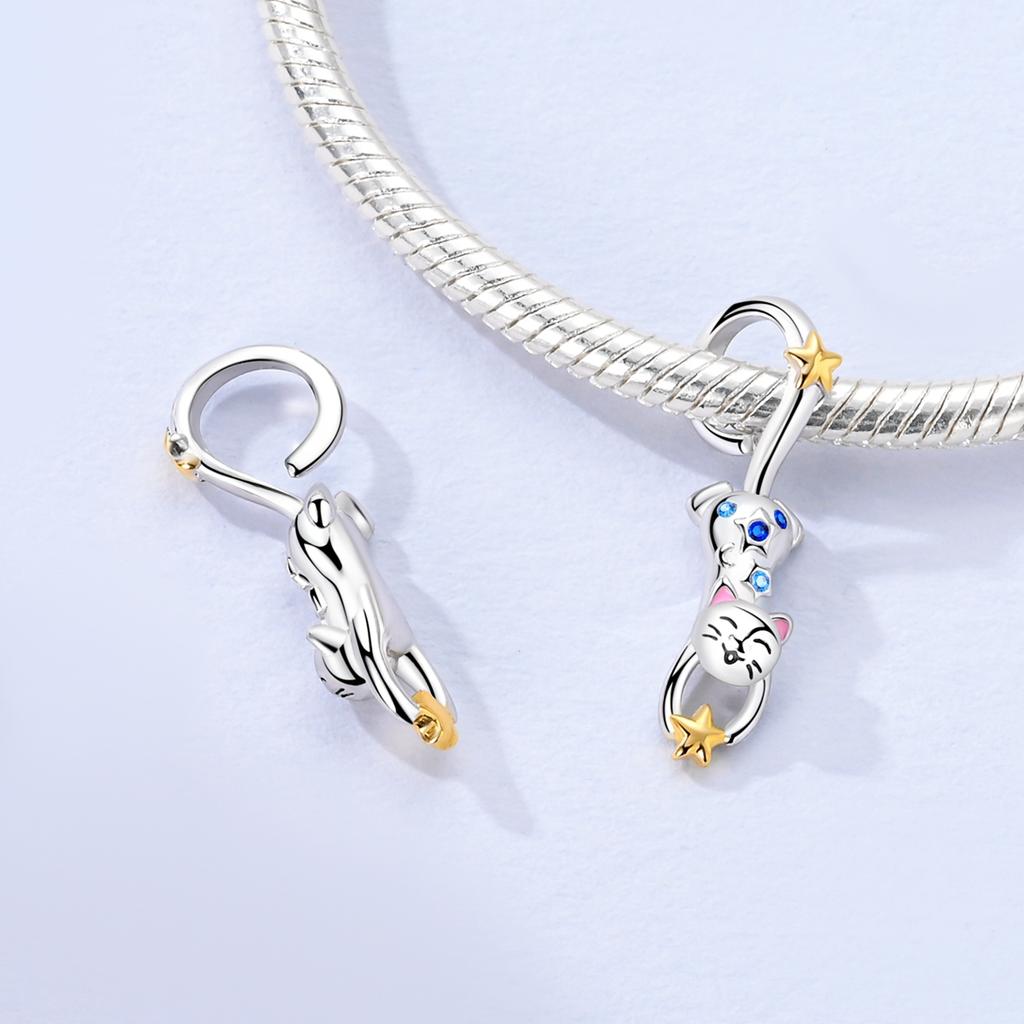 Copper Cat Star Picking Pet Animal Original Pendants Bracelet Charms Jewelry Party Beads Diy Trendy Gifts