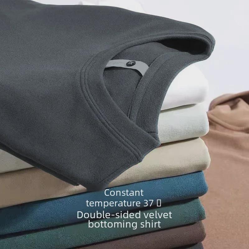 Double-Sided German Velvet Long-Sleeve T-Shirt - Autumn & Winter Style with Printed Solid Color Design