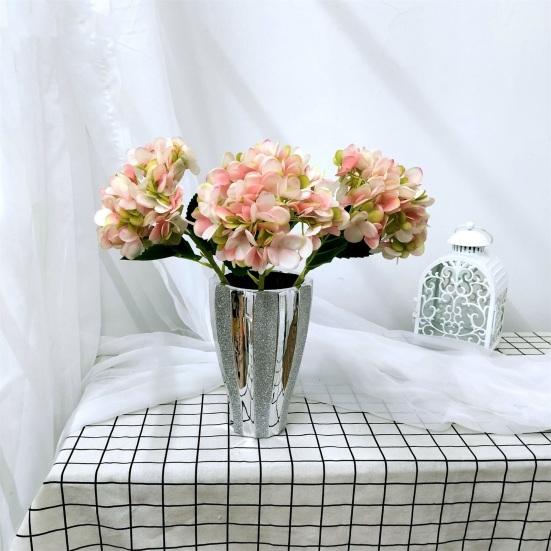 Artificial Flower Vintage Realistic Long Stem Green Large Leaves Hydrangea Fake Plant