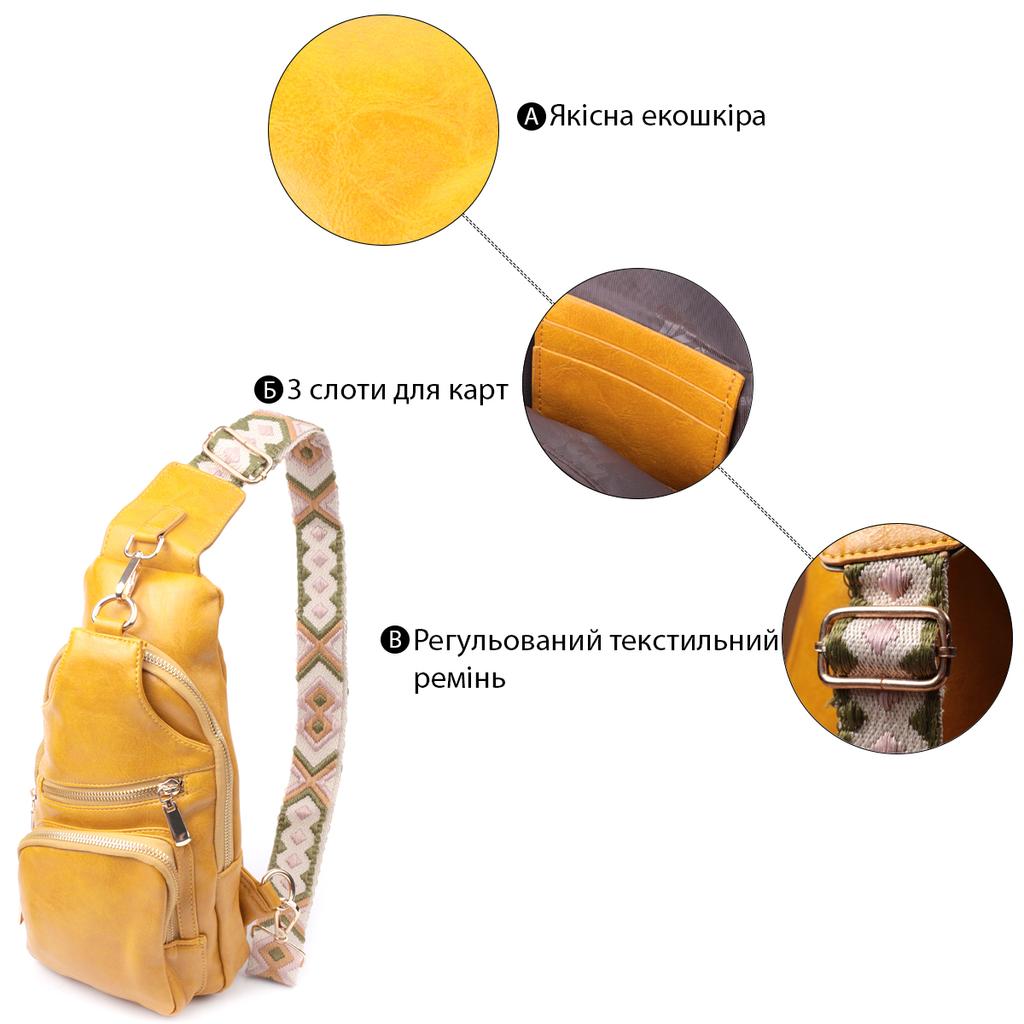 Bright Women's Sling Bag Over the Shoulder Made of Eco-leather VINTAGE Bag 22753 Yellow