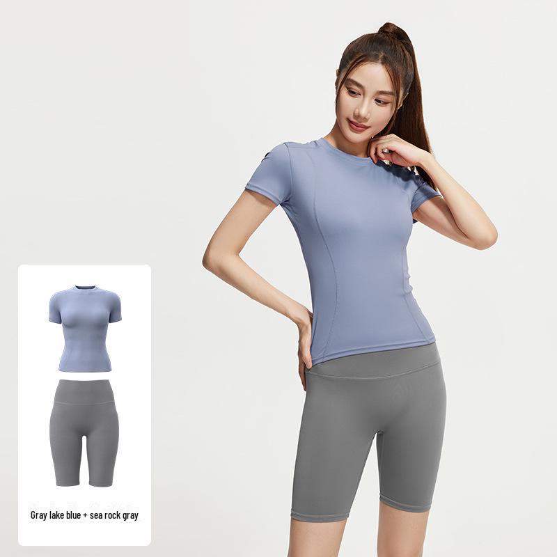 Juyitang Damskie Oddychające Top Sportowy do Jogi Szybkoschnący - Letni Krótki Rękaw Odzież Fitness