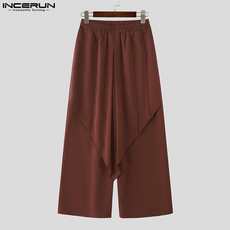 INCERUN Men Wrap High Elastic Waist Casual Loose Suit Pants Long Trousers