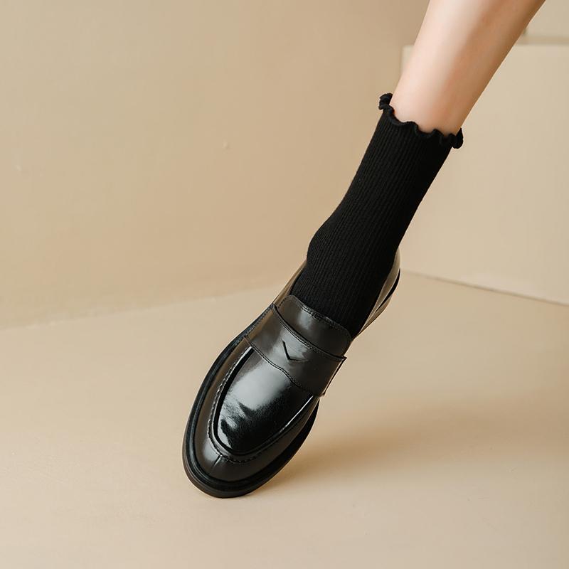 Fashion Retro Women's Shoes Spring 2025 Genuine Leather Woman Shoes Oxfords Loafers Round Toe Bullock Platform Shoes Zapatos De Mujer