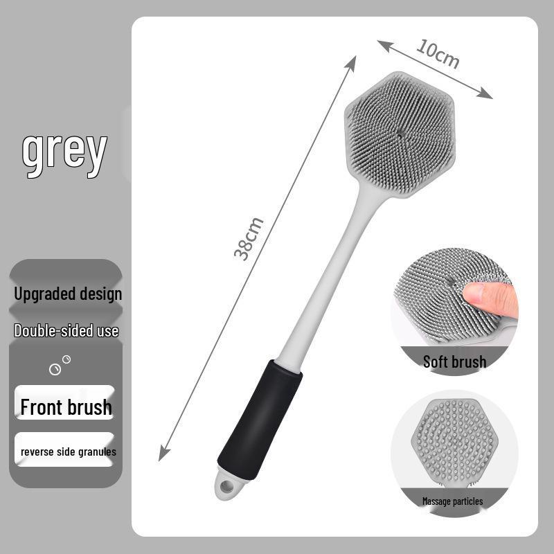 Double-Sided Silicone Bath Brush with Soft Bristles & Long Handle
