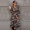 YYFS Dámská móda Jaro Podzim Květinový potisk Dlouhý rukáv Výstřih do V Střední pas Neformální šaty