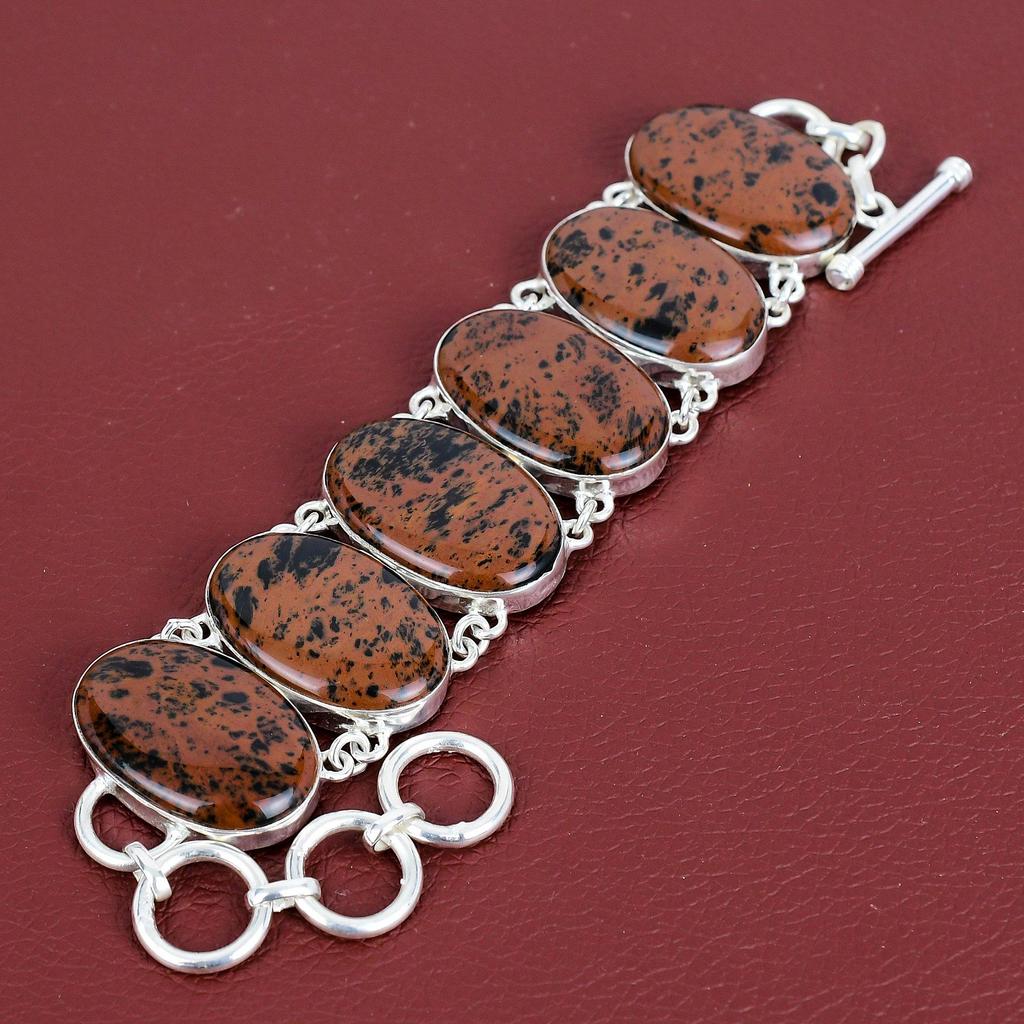 Mahogany Obsidian Bracelet Gemstone Jewelry Handmade Bracelet 925 Sterling Silver Adjustable Chain Bracelet Birthstone Jewelry Gifts for Her