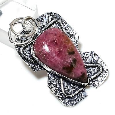 Pendentif en Pierre Précieuse Rhodonite Naturelle Fait Main en Argent Sterling 925 1,97" A4p01