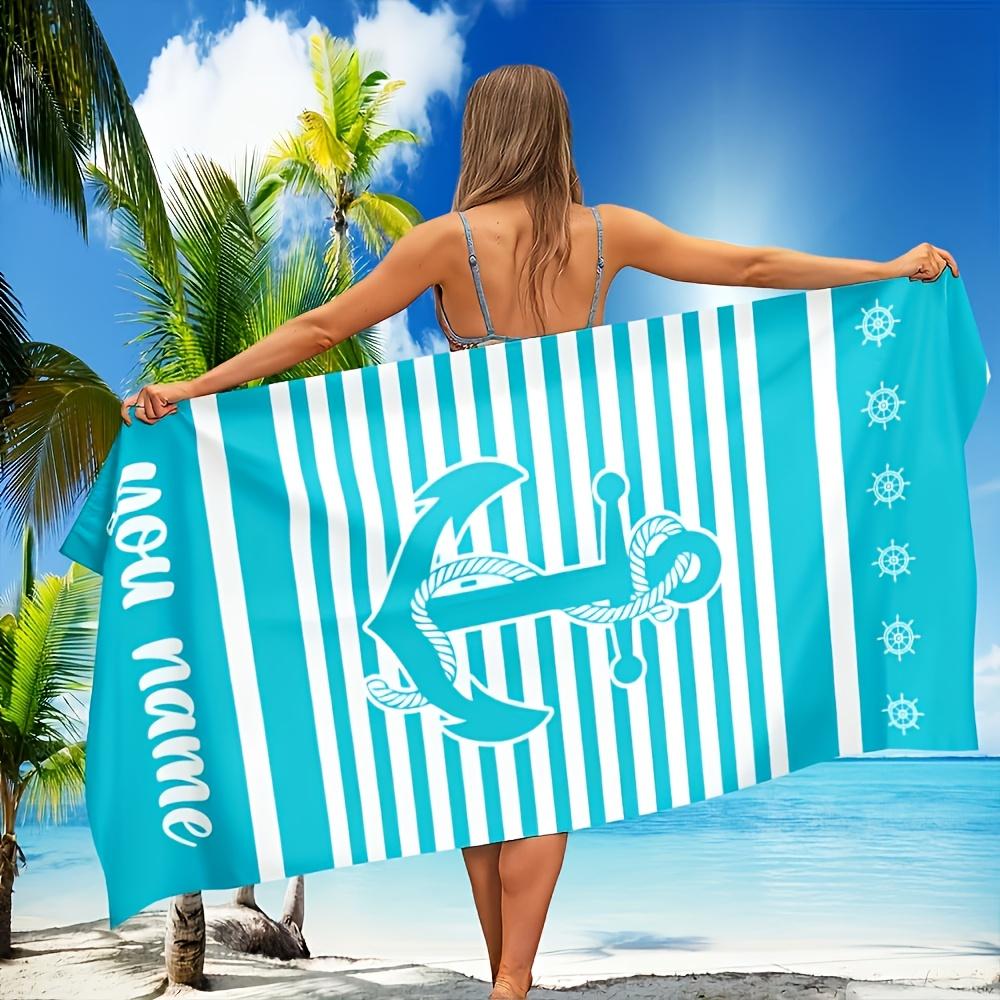 Spersonalizowany ręcznik plażowy z kotwicą, z imieniem/logo na zamówienie, powiększony, z mikrofibry, na imprezę plenerową, prezent na plażę, do pływania, do kąpieli, sportowy
